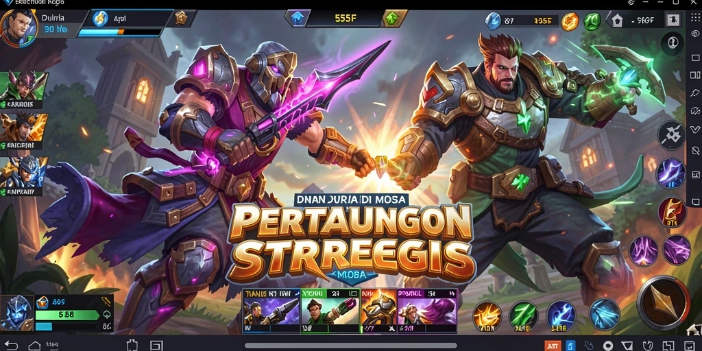 Gameplay seru 555F dengan aksi MOBA yang mendebarkan.