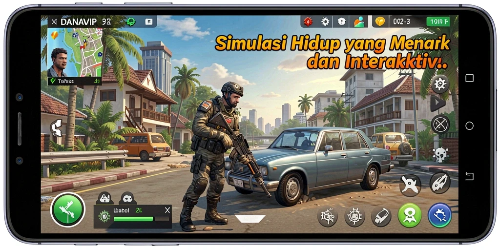 Tampilan gameplay menarik dari DANAVIP dalam dunia simulasi hidup.