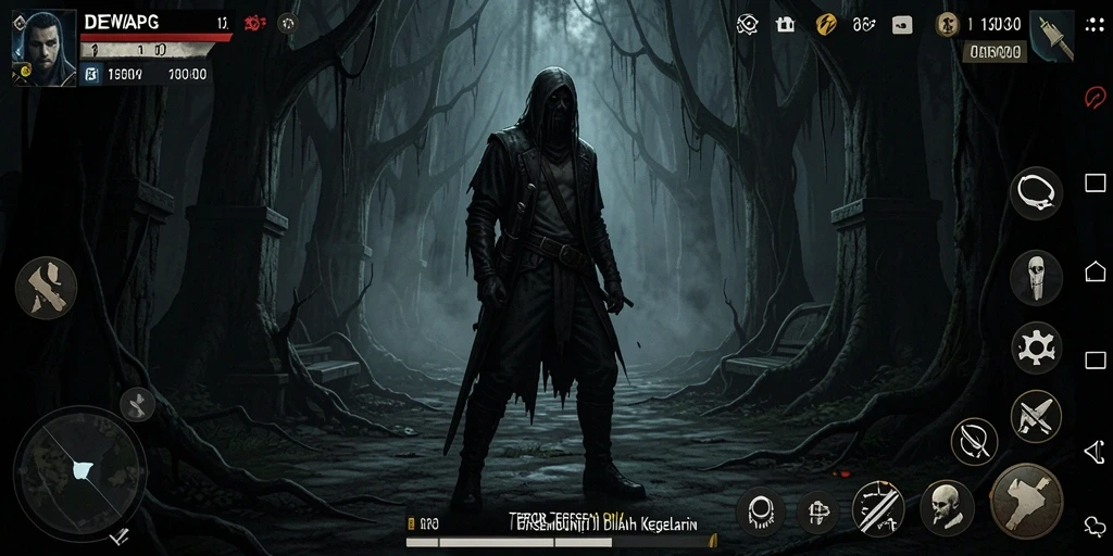 Gameplay menakutkan di DEWAPG yang menampilkan kegelapan dan ketegangan.