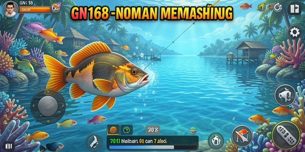 Screenshot gameplay GN168 dengan aksi memancing yang seru dan menawan.