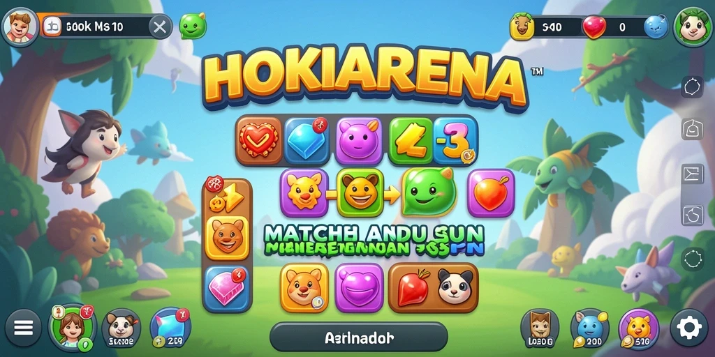 Tampilan gameplay HOKIARENA dengan aksi match-3 yang menegangkan.