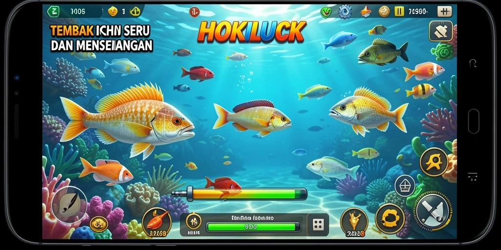 Tampilan gameplay HOKILUCK yang seru dengan aksi menembak ikan.