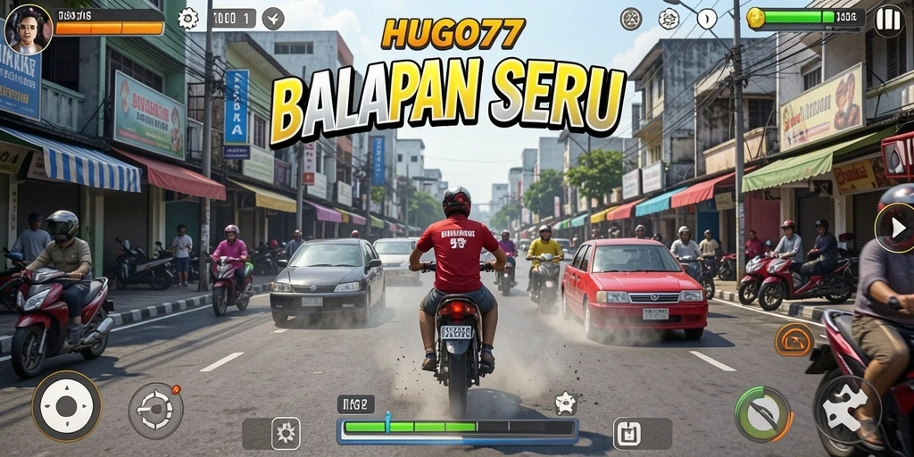 Gameplay Racing yang intens dan penuh aksi di HUGO77.