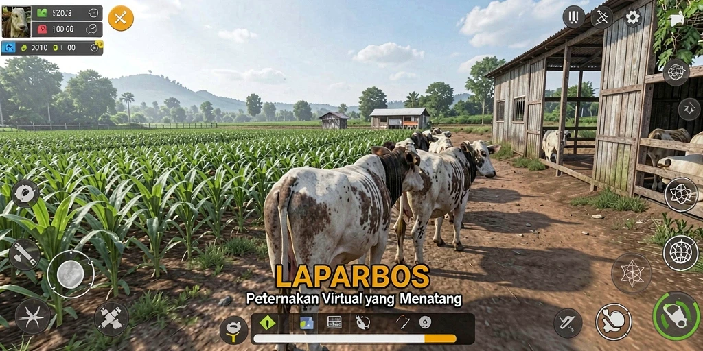 Gameplay menarik di LAPARBOS dengan berbagai jenis tanaman dan hewan ternak.