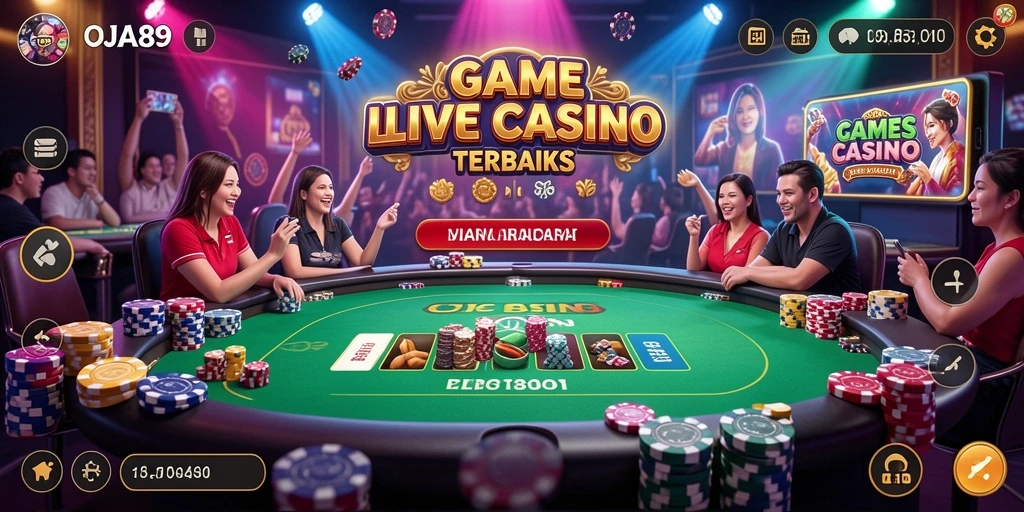 Screenshot gameplay OJA89 menampilkan dealer Live Casino dan suasana yang mendebarkan.