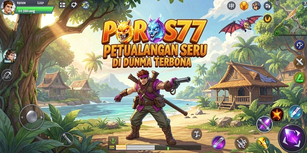 Menampilkan gameplay POROS77 di dunia terbuka yang luas.