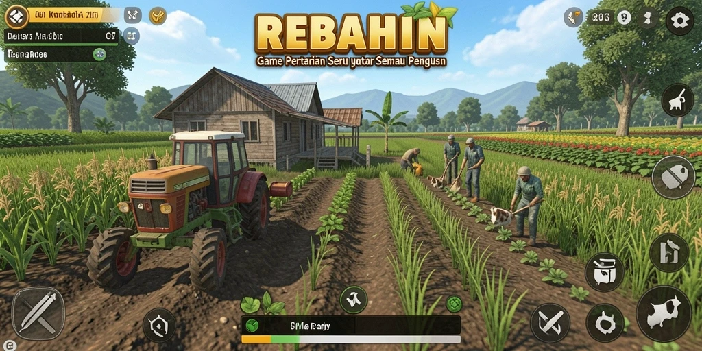 Gameplay seru dari REBAHIN saat bertani dan mengelola ladang.